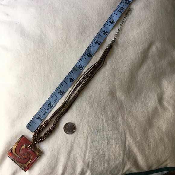 Red and gold swirl Merano glass pendant necklace - Picture 3 of 5